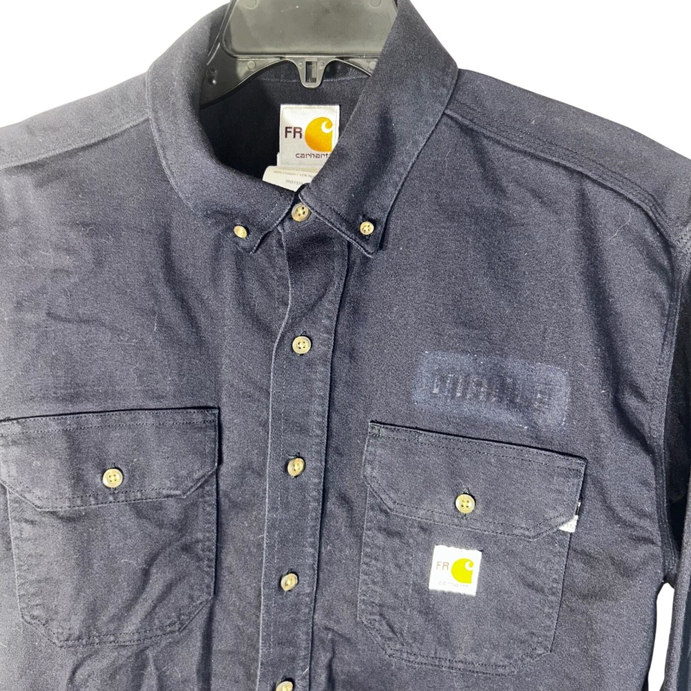 Carhartt FR Flame Resistant Work Shirt Navy Blue Size Large Style 294 20 Cat 2 - Picture 6 of 13
